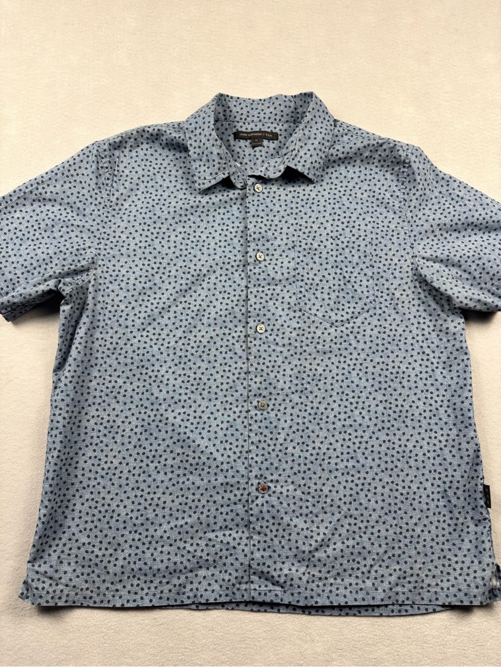 John Varvatos Mens Medium Blue Polka Dot Short Sleeve Button Shirt Smart Casual